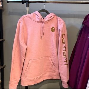 Carhartt Pink Pullover Hoodie with Gold Logo